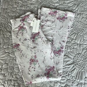 LoveShackFancy Reed Pant - size small - flare leggings - cream & floral design